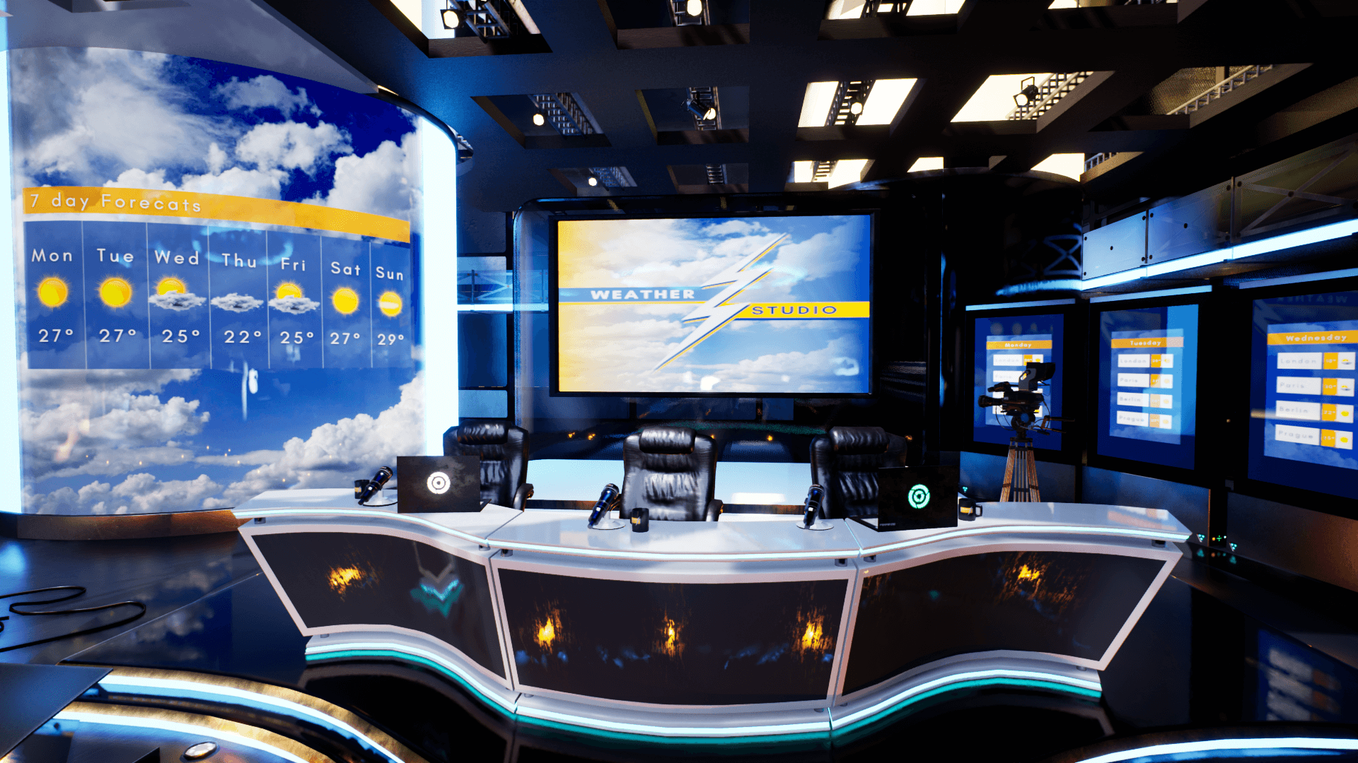Dexsoft Games - High Quality 3D Models and Game Assets An image showing Weather TV Studio 2 asset pack, created with Unreal Engine